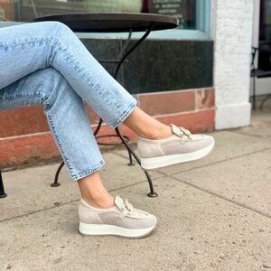 Women's Cream Loafers with Bow Detail